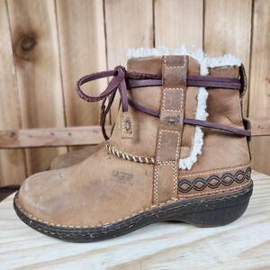 UGG Austrailia Cove Boots Womens 6 Brown Leather Shearling Ankle Wedge Booties